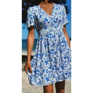Berthie Blue & White Floral Mini Dress Size 8